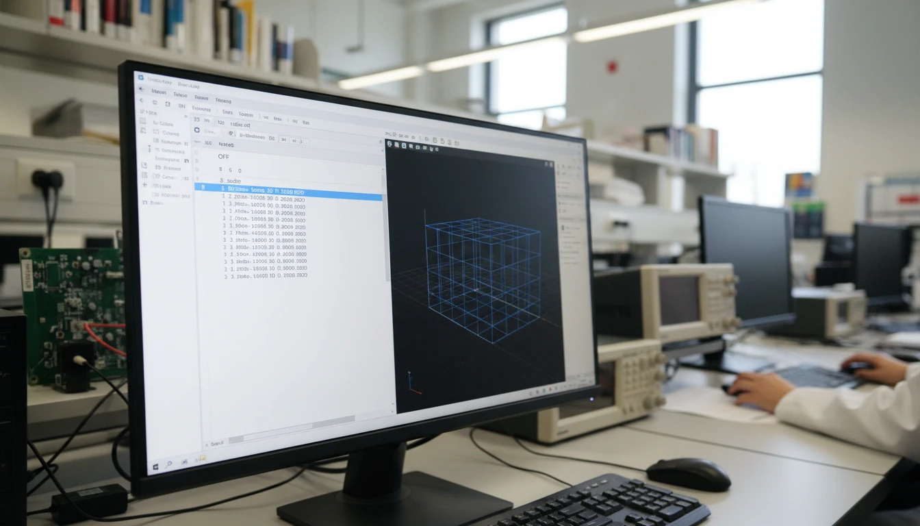 An OFF file structure shown in a text editor alongside a 3D mesh preview