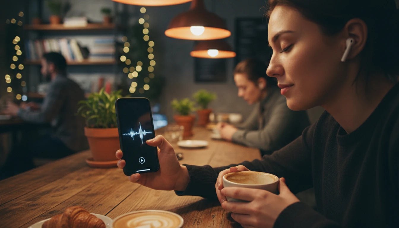 Person sharing an audio file via phone messaging with a friend