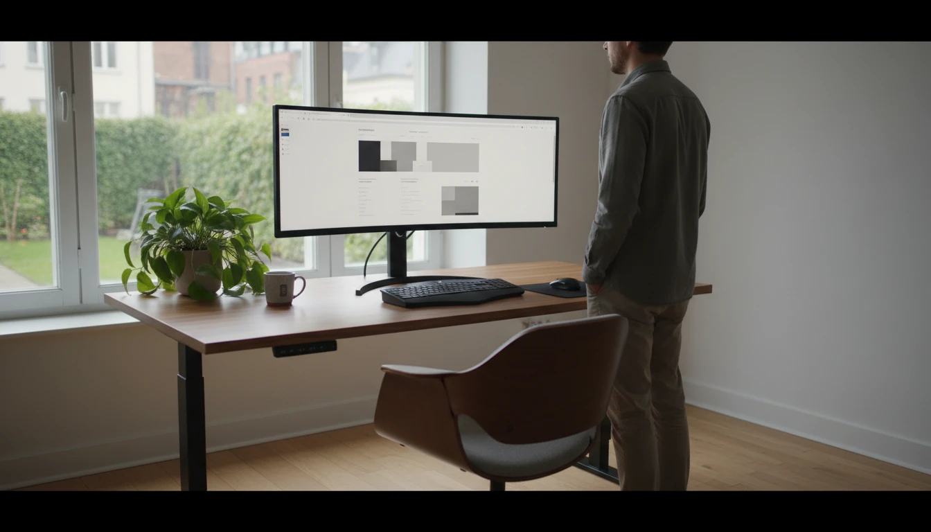Web developer at a bright desk reviewing a browser with an audio-enabled web app