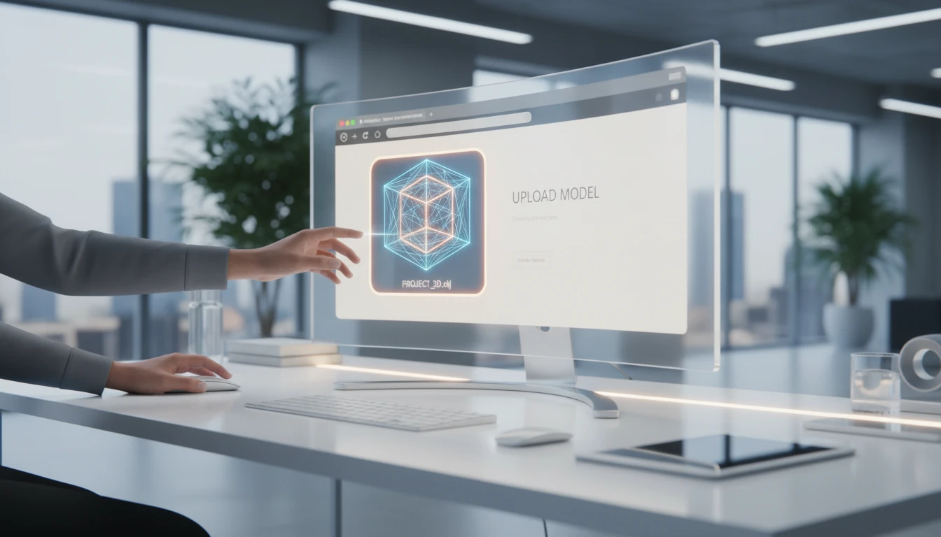 GLB 3D model being dragged into the browser editor