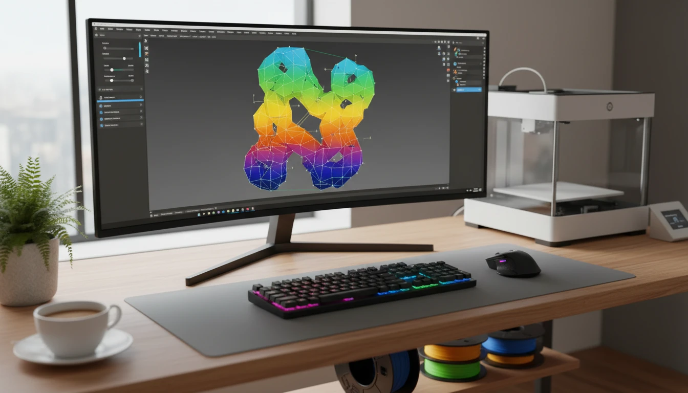 A colorful 3D model ready for printing in a modern slicer