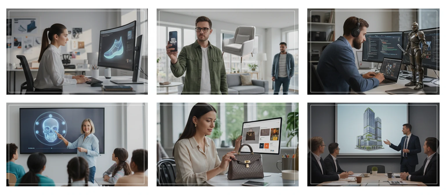 People using a 3D GLB viewer for product design, education, and development