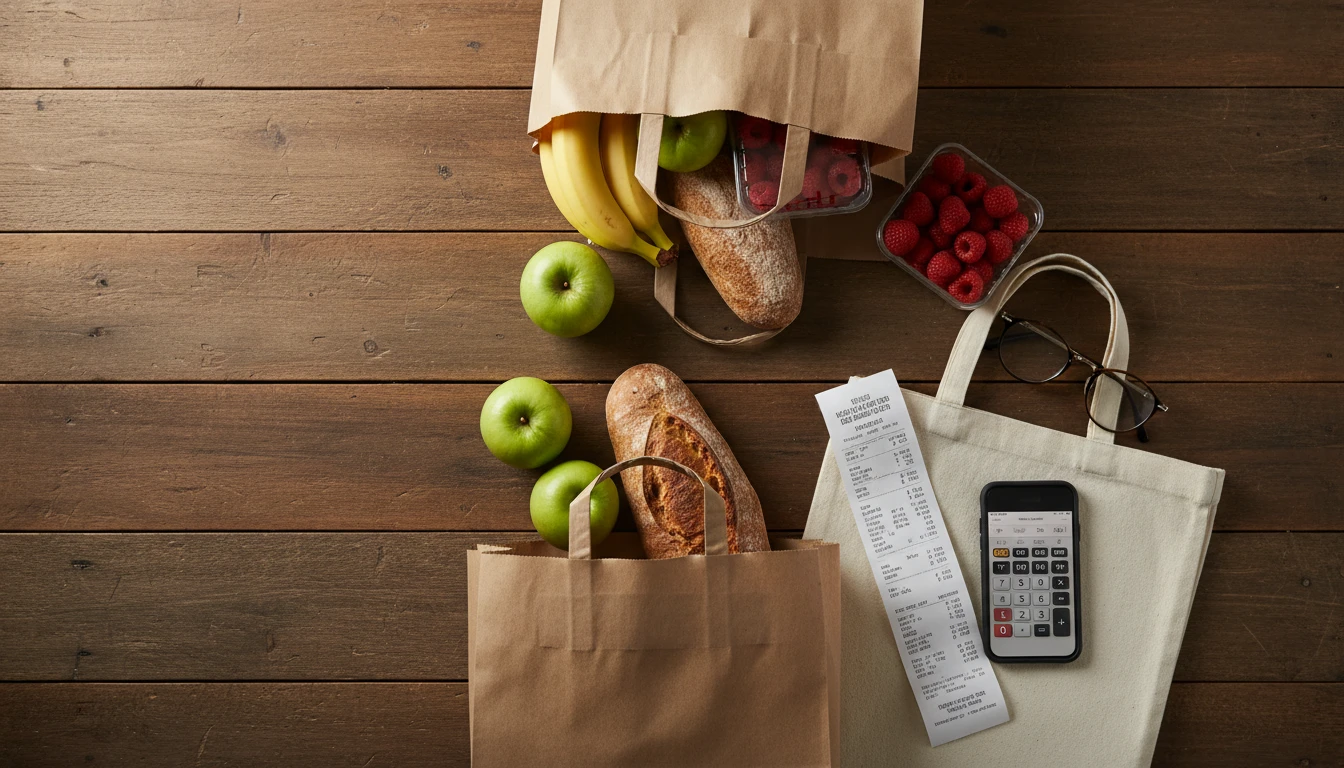 People reviewing a shopping receipt with a calculator