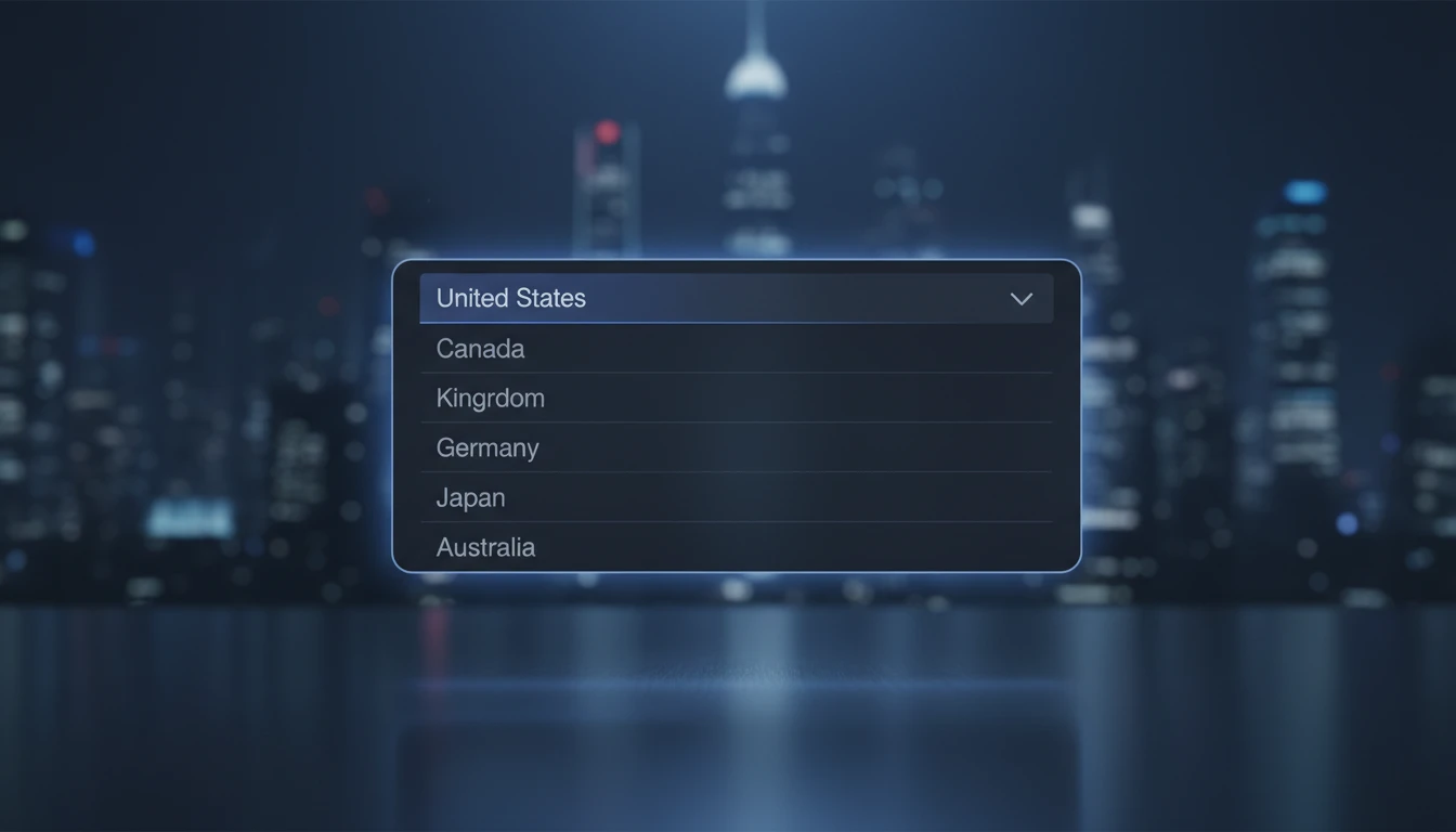 Country dropdown in a dark calculator UI
