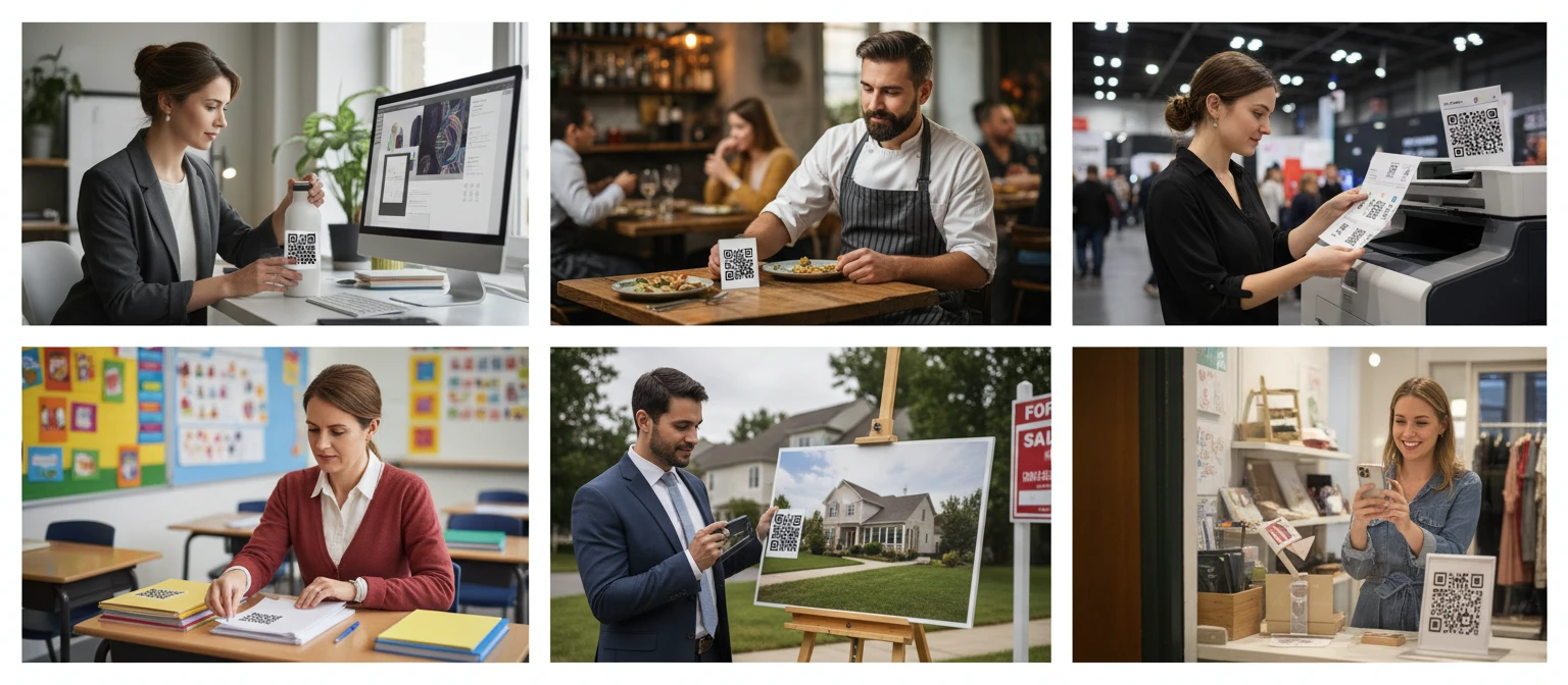 People using QR code overlays in marketing, hospitality, and education