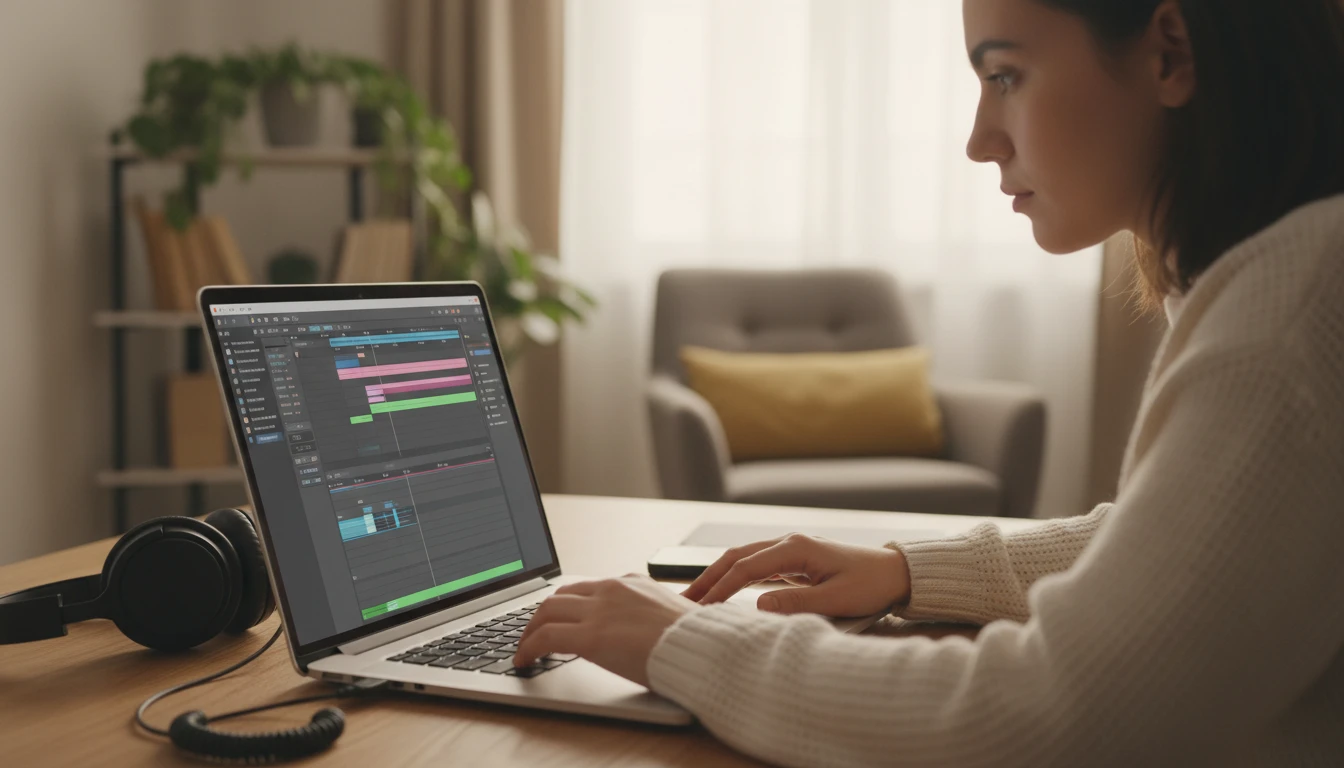 Person importing audio files into an audio editor on a laptop
