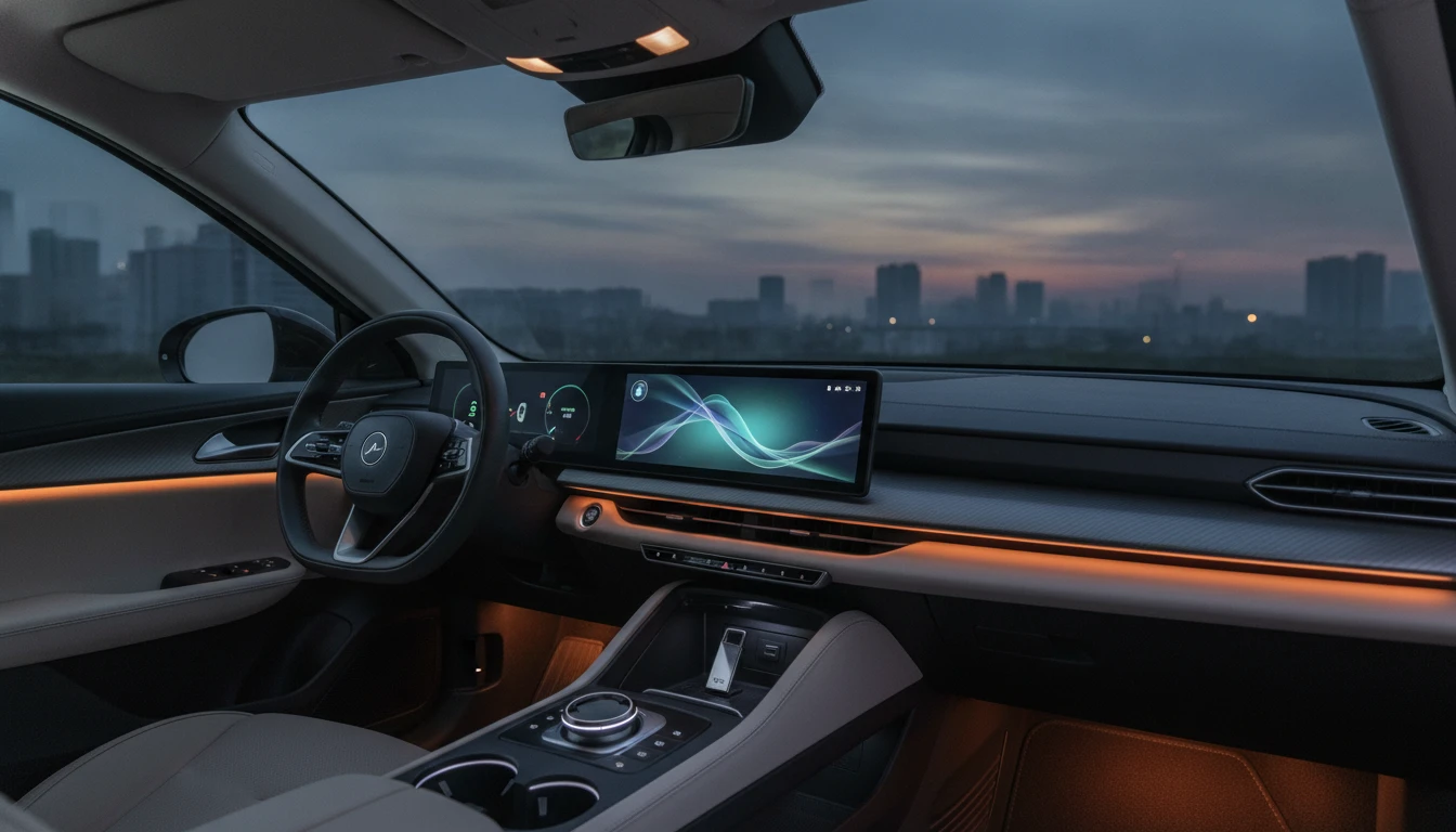 Car dashboard with a USB drive plugged into the audio port