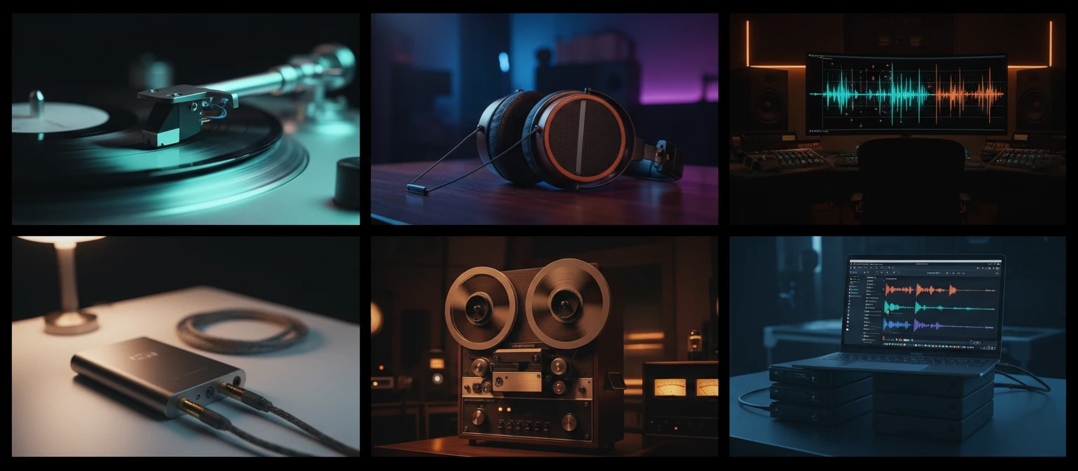 Audiophile and professional audio equipment showcasing FLAC quality