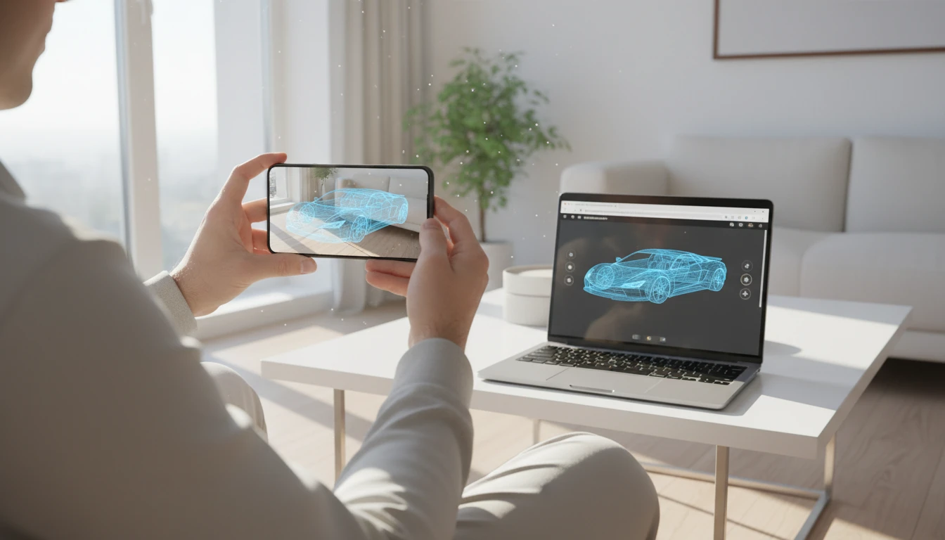 A 3D model displayed in a web browser and on a mobile AR app