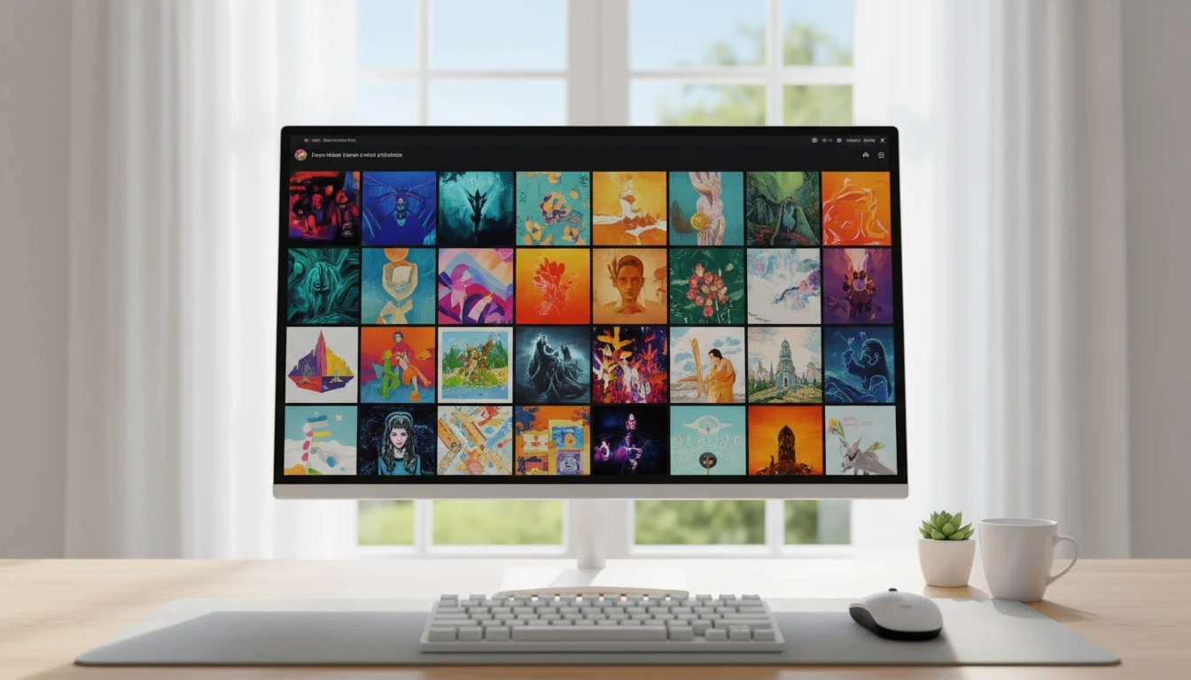Organized digital music library with album artwork on a desktop screen