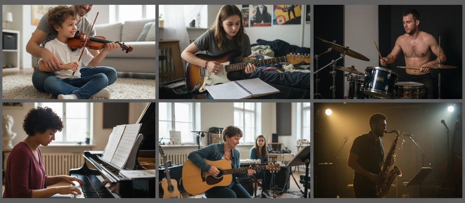 Musicians of all levels practising with a metronome