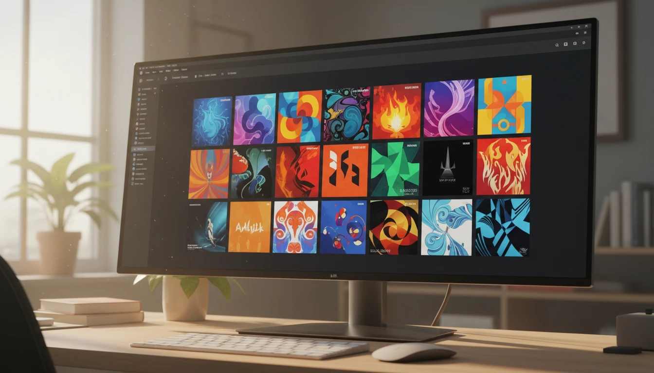 Linux desktop with a music library application open