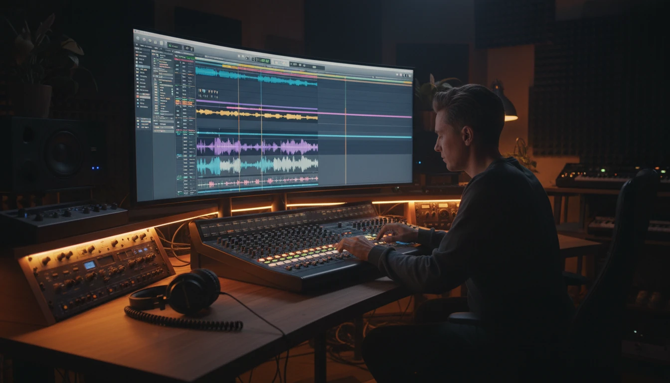 Audio engineer at a DAW workstation importing audio files into a session