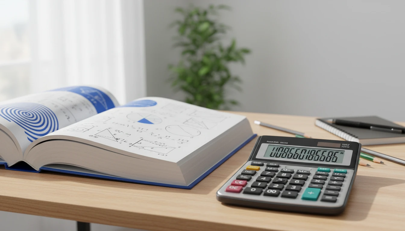 A scientific calculator with trigonometric and logarithm buttons visible