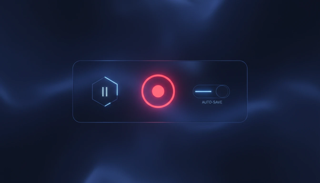 Recording control panel with pause and auto-save options