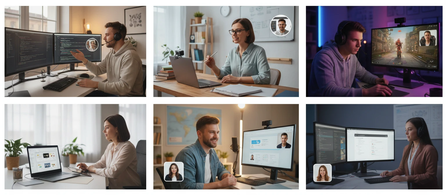 People recording their screens in different professional and creative settings