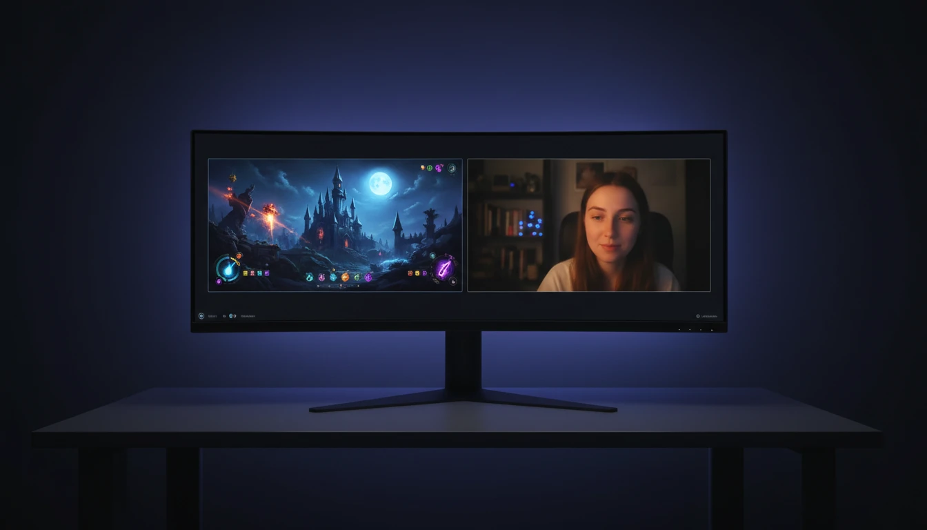 Split screen video showing a browser window on one side and a webcam feed on the other