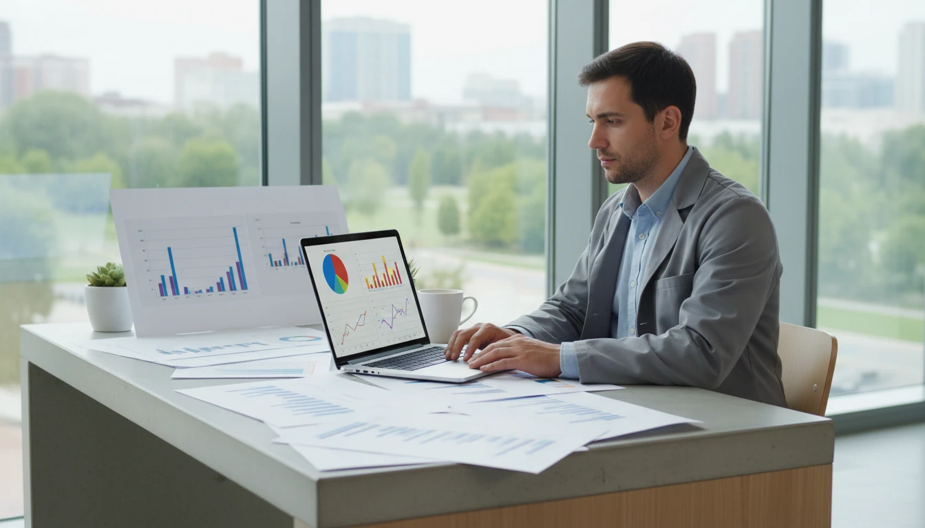 A researcher reviewing a detailed statistics report with multiple measures