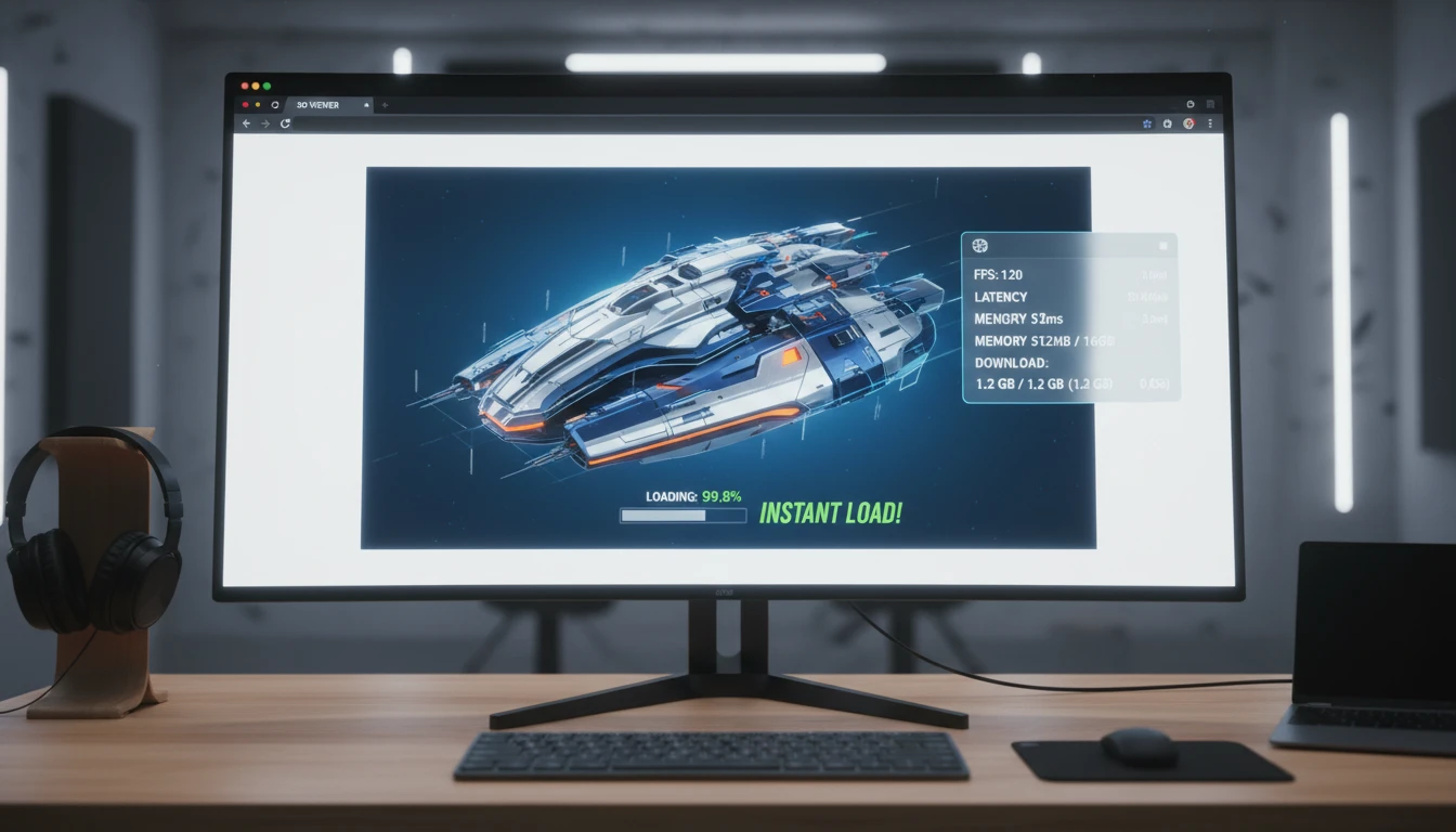 A GLB model loading instantly in a browser-based 3D viewer