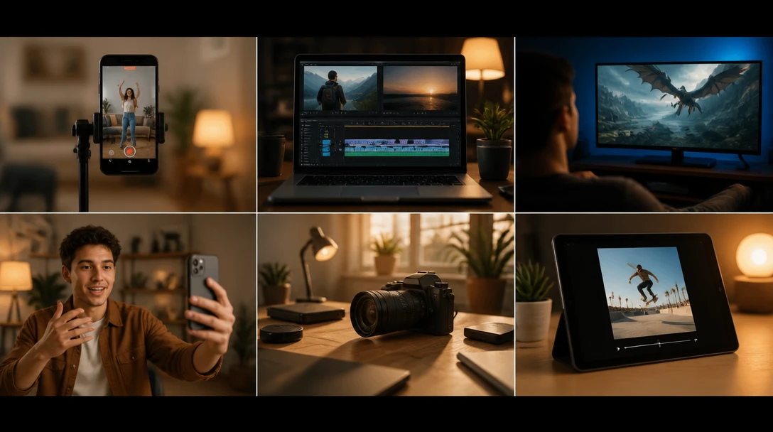 Phones, laptops, and people shooting and watching videos in different aspect ratios
