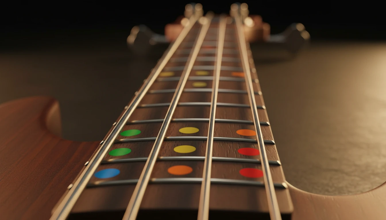 Bass line marked on a fretboard diagram