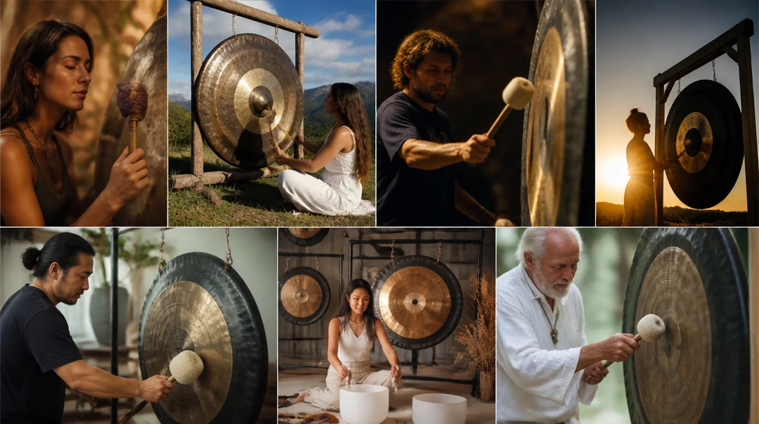 People with a gong