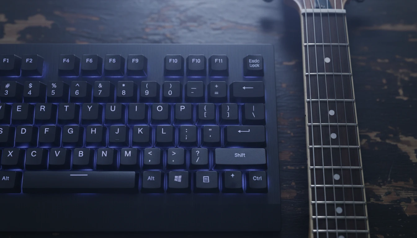 Computer keyboard mapped to guitar strings