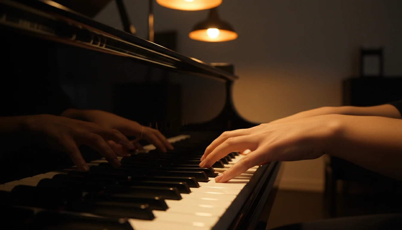 Piano chord being played on a keyboard