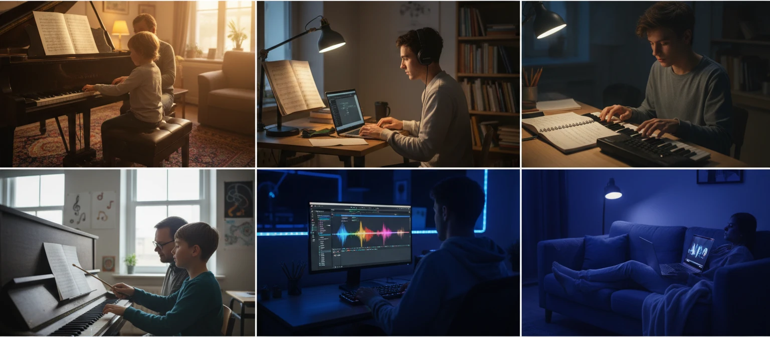 People using a virtual piano keyboard