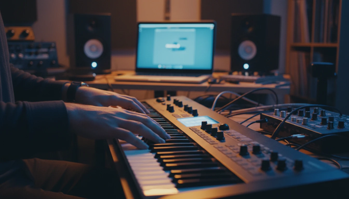 Musician recording a synthesizer performance