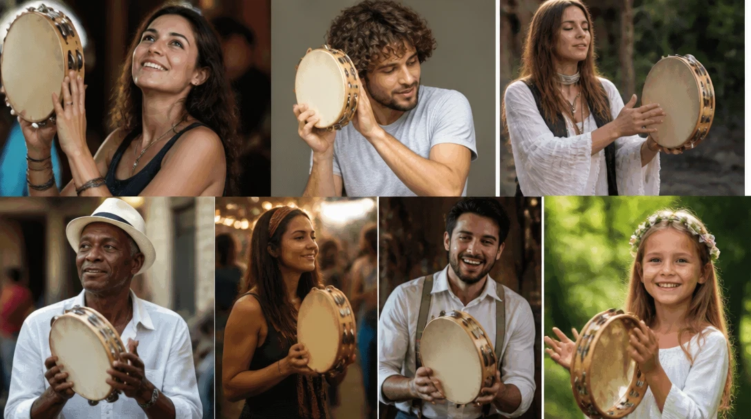 People playing a tambourine