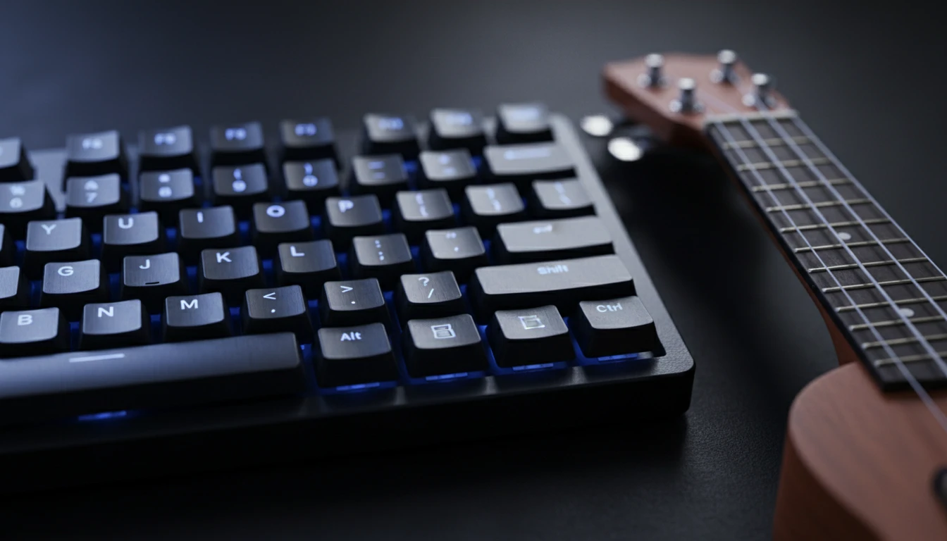 Computer keyboard mapped to ukulele strings