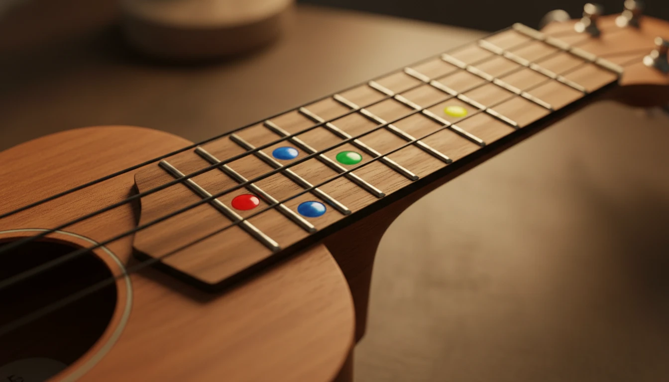 Ukulele chord marked on a fretboard diagram