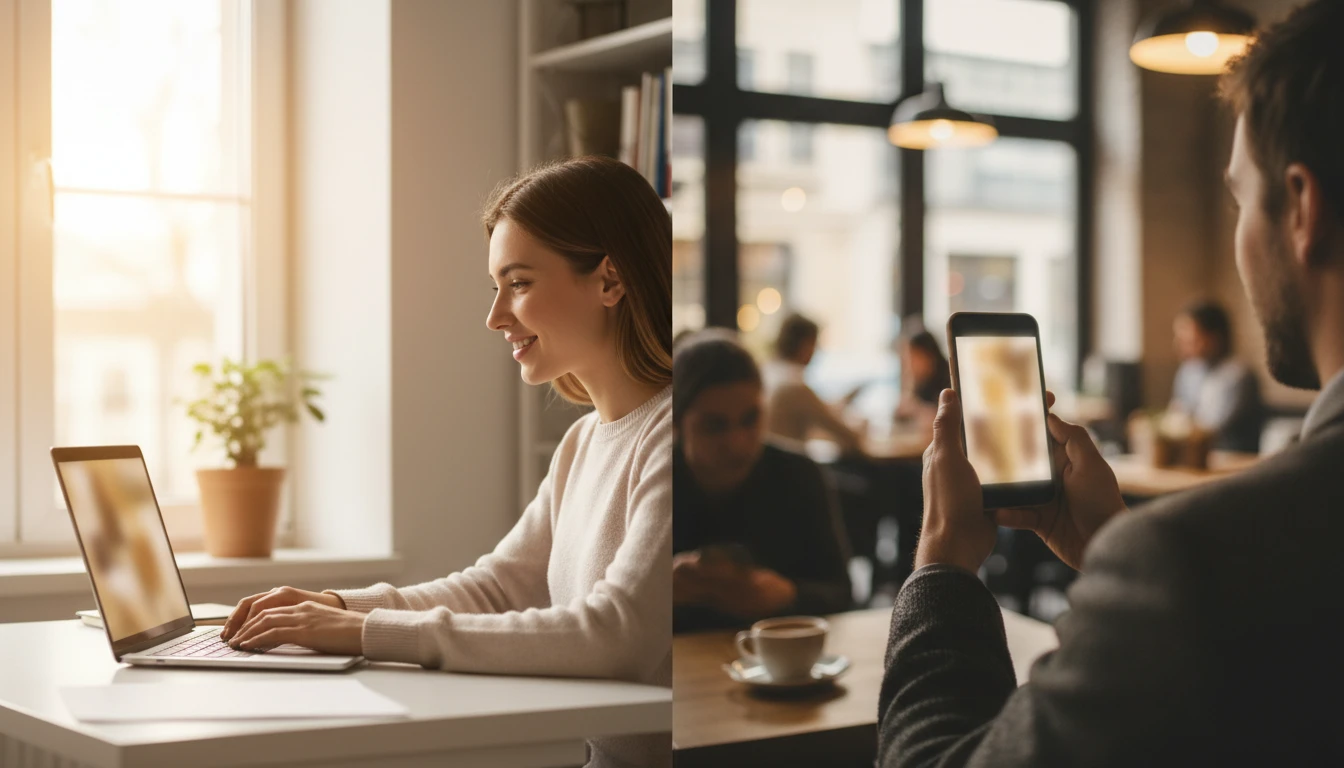 People on a voice and video call across different devices