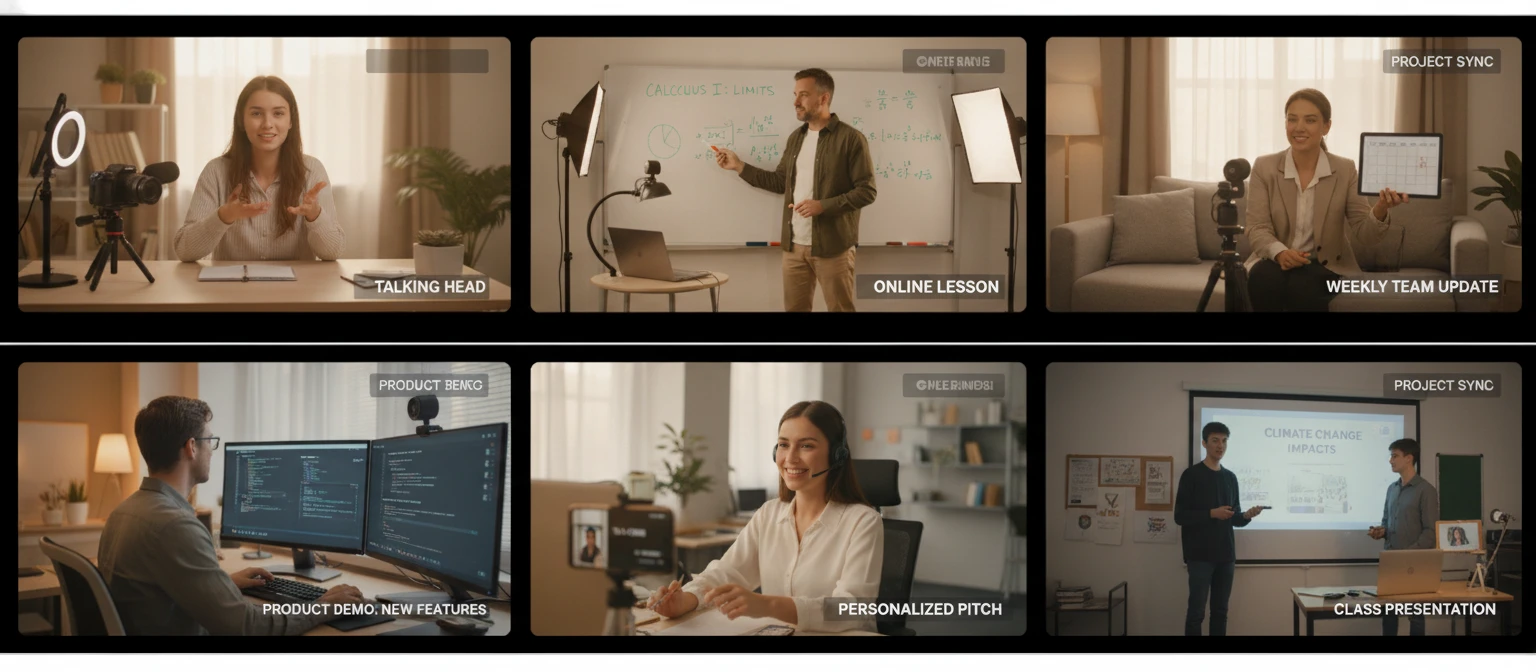 People recording widescreen webcam videos in different professional settings
