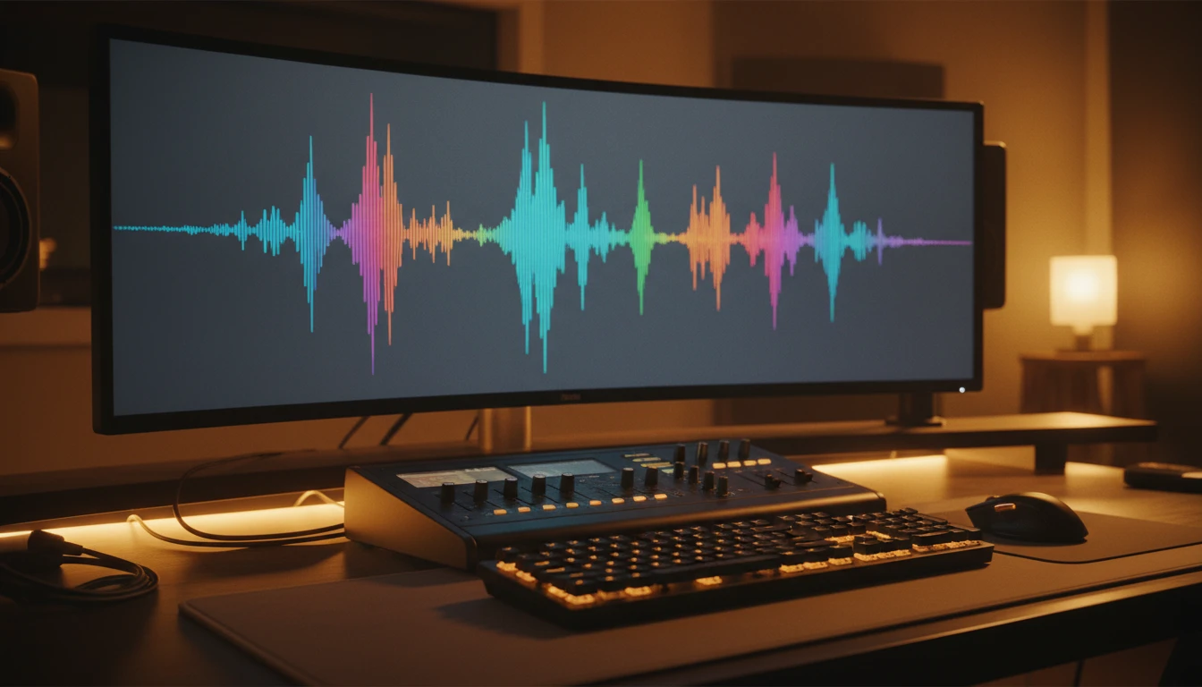 Audio waveform displayed on a computer screen in a recording studio