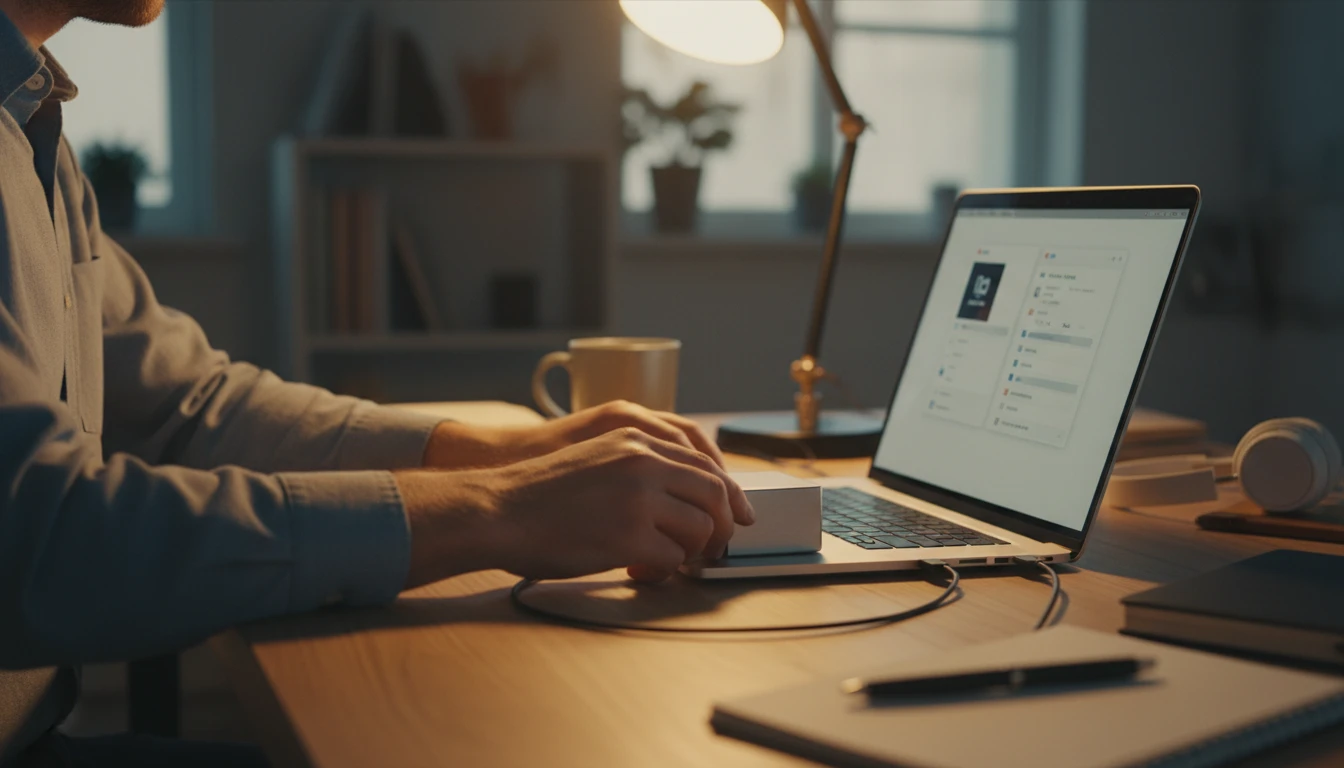 Person migrating an old music library from a PC to an external hard drive