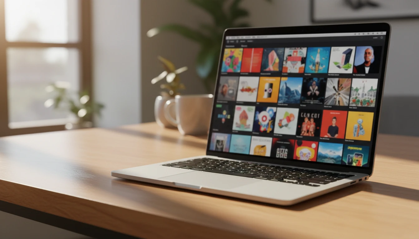 Apple Music library open on a MacBook showing a music collection
