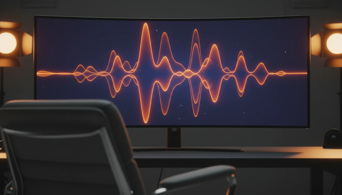 Audio waveform comparison on a professional workstation monitor